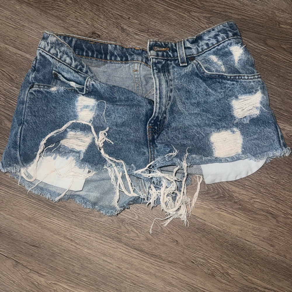 Levi's Blue Distressed Jean Shorts with Raw Hem